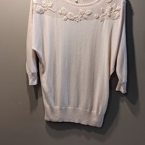 Lauren Conrad blush pink embroidered sweater with pearls. Size M